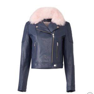 Samantha Sipos Leather Fur Moto Bomber Jacket XS